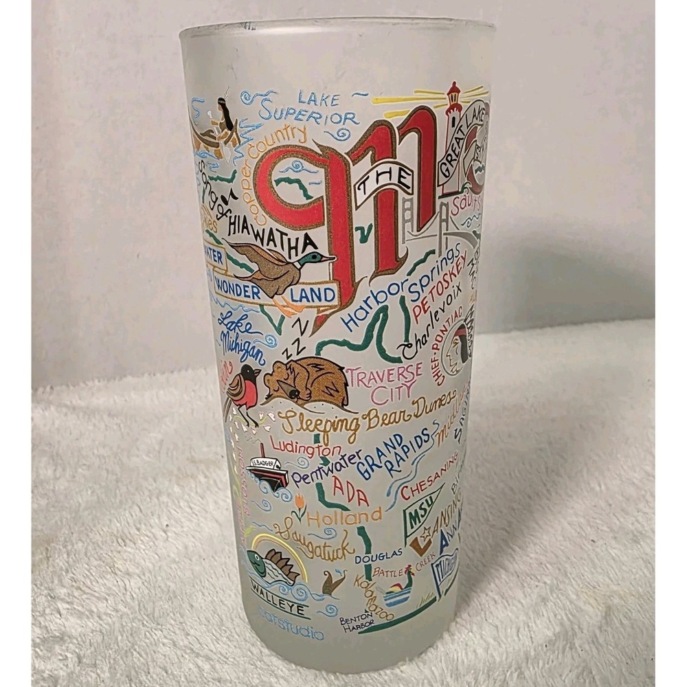 Catstudio Michigan State‎ Frosted Souvenir Glass Great Lakes Map Tumbler 15oz